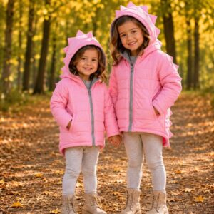 Dino Puffer Jacket Pink