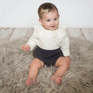 Luxury Two Tone Knitted Romper / Grey and White