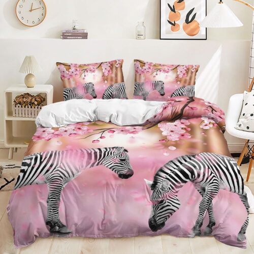 Zebras with Pink Floral Designed Bedding