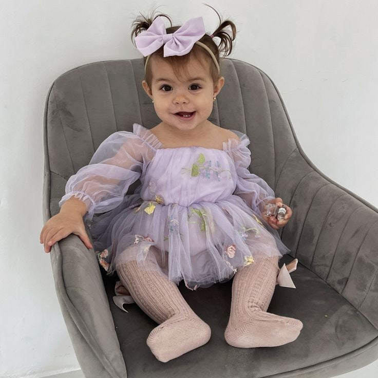 Purple Embroidered Long Sleeve Romper and Headband - Image 3