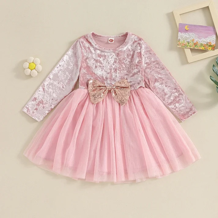 Pink Velvet and Mesh long Sleeve Dress - Image 2