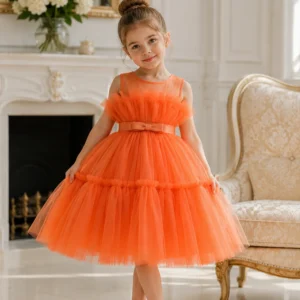 Orange Ruffle Special Occasions Dress