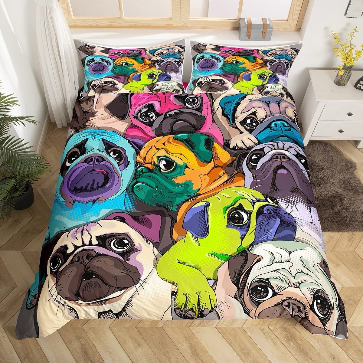 Colourful Pug 3D Bedding Set