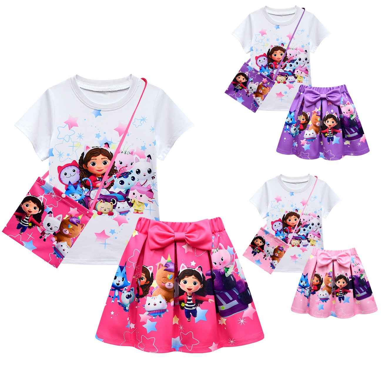 Gabby’s Dollhouse 3-Piece Girls Outfit Set – T-Shirt, Skirt & Matching Bag