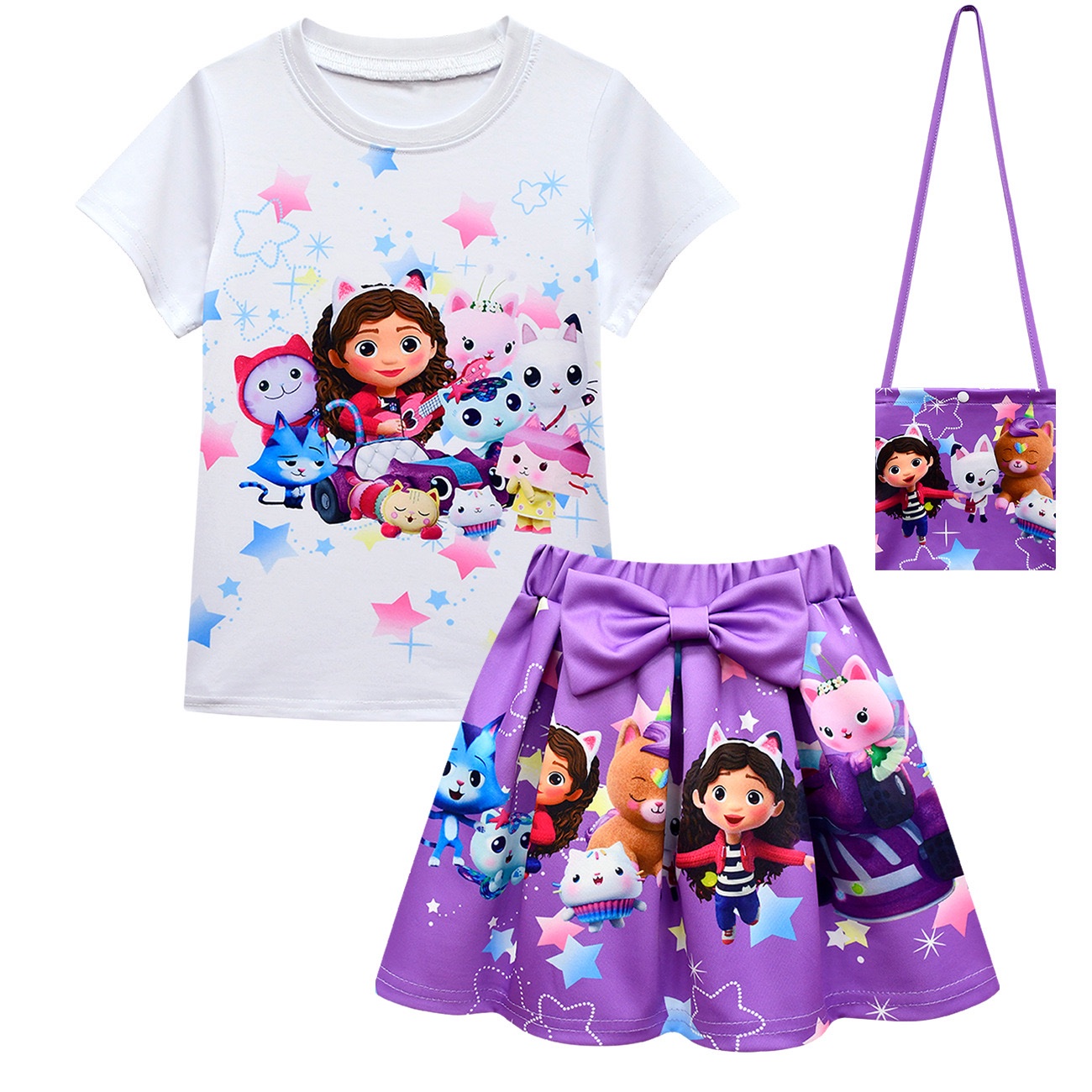 Gabby’s Dollhouse 3-Piece Girls Outfit Set – T-Shirt, Skirt & Matching Bag - Image 3