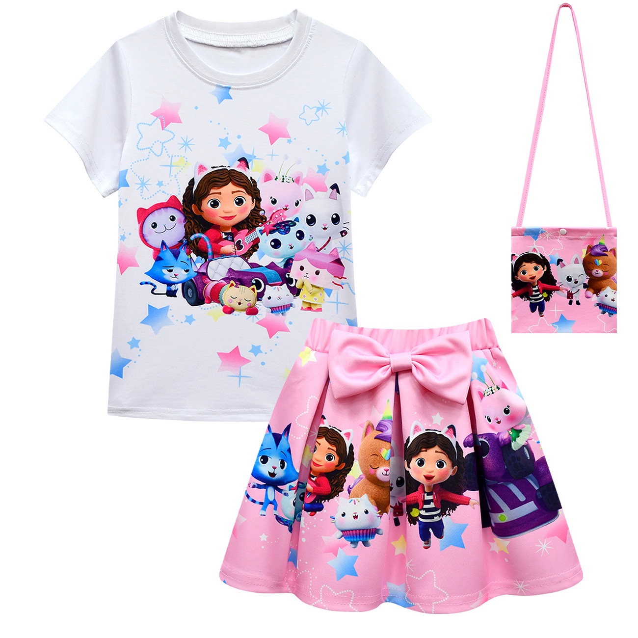 Gabby’s Dollhouse 3-Piece Girls Outfit Set – T-Shirt, Skirt & Matching Bag - Image 2