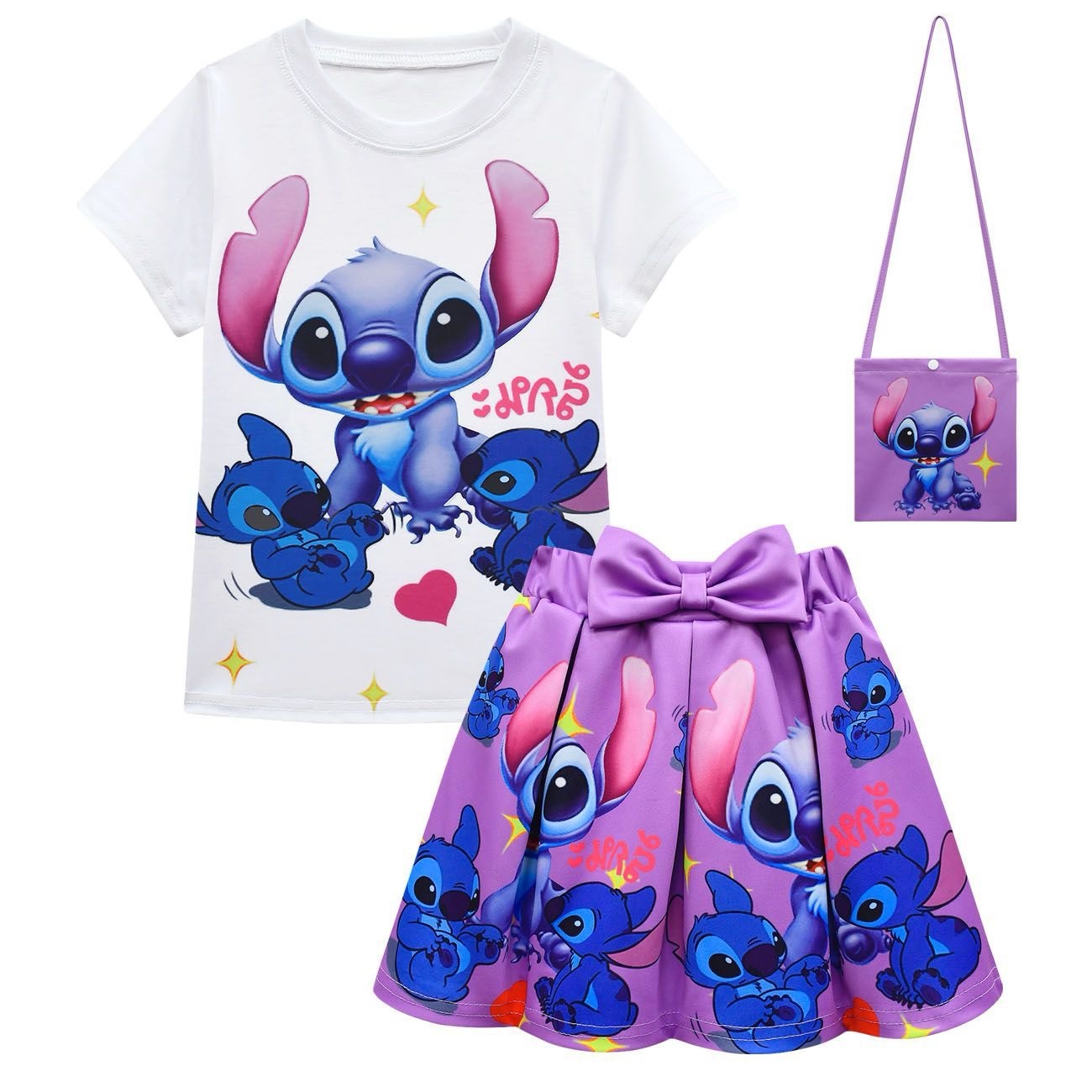 Stitch Girls 3-Piece Outfit Set – T-Shirt, Skirt & Crossbody Bag - Image 2