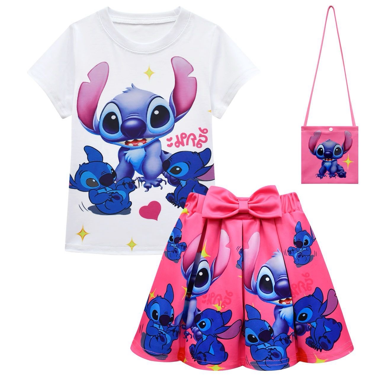 Stitch Girls 3-Piece Outfit Set – T-Shirt, Skirt & Crossbody Bag - Image 3