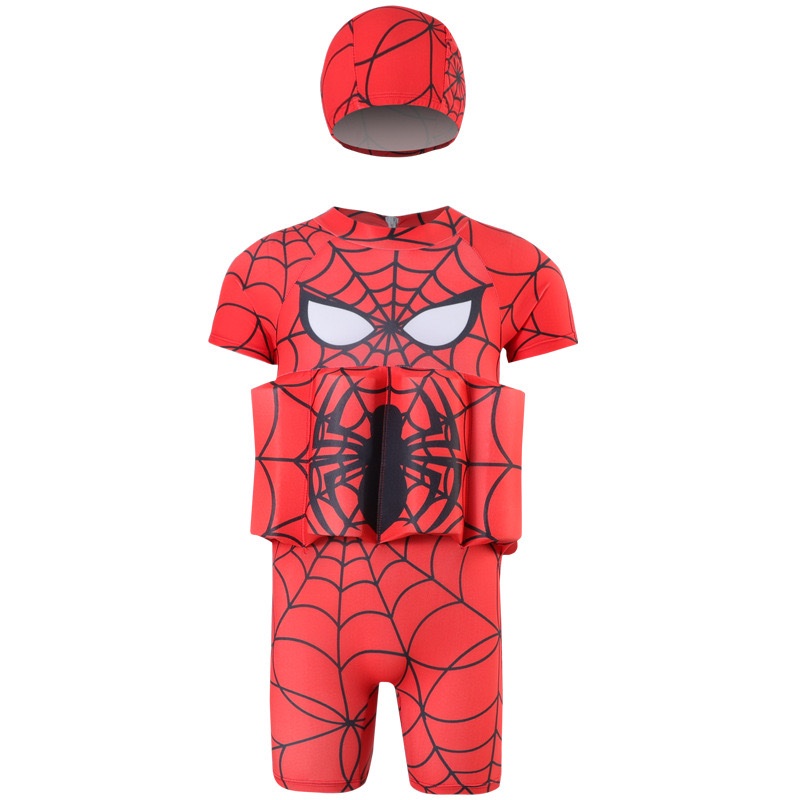 Spiderman Kids Float Suit with Swim Cap – Built-In Safety Floats